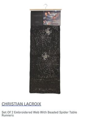 2 Piece Set Of Christian Lacroix Black Beaded Spiders & Spiderwebs Table Runners